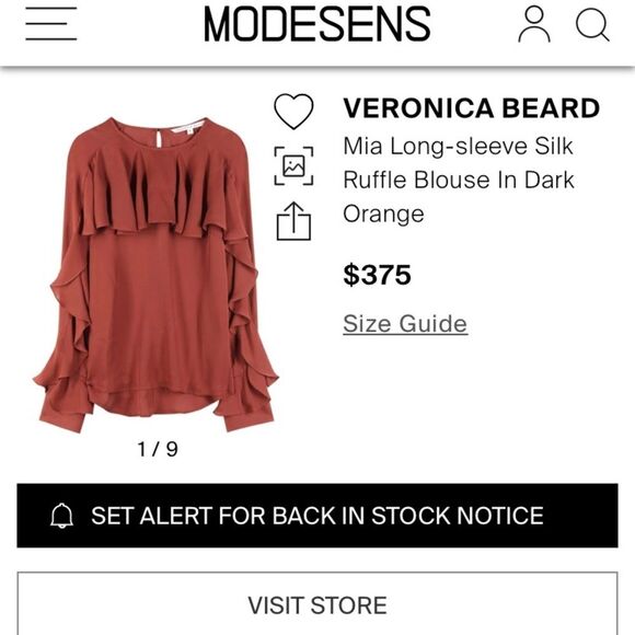 Veronica Beard Mia Silk Ruffle Blouse Burt Orange Brown Semi Sheer Lux Size 2 - Picture 13 of 13